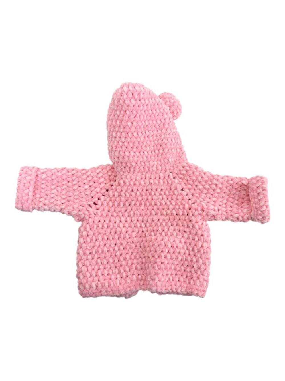 Handmade Pink Chenille Newborn Baby Hoodie & Booties Set Bear Ears Soft Plush - Picture 13 of 16